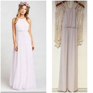 Show Me Your Mumu Maxi Dress MED Chiffon Lilac High Neck Bridesmaids “Amanda”